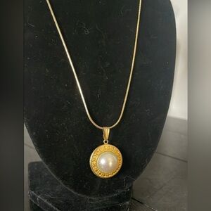 Celine vintage gold tone pearl pendant necklace